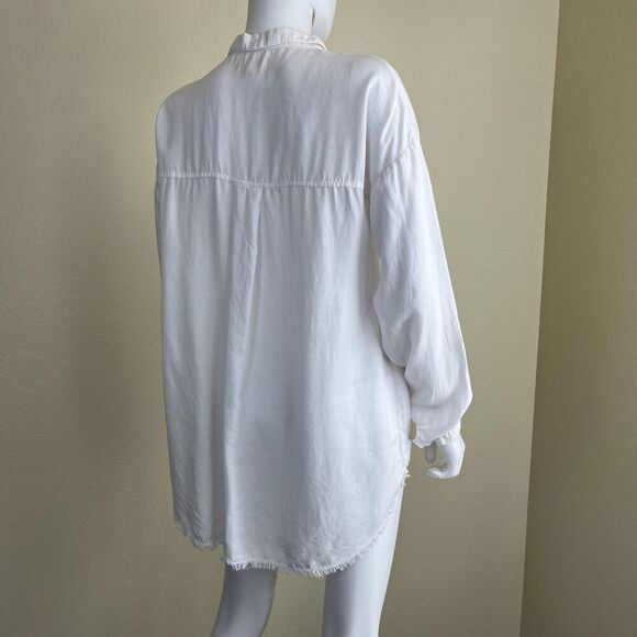 Cloth & Stone Women's Size M White Frayed Hem Button Down Tunic Shirt Boho - Picture 13 of 15